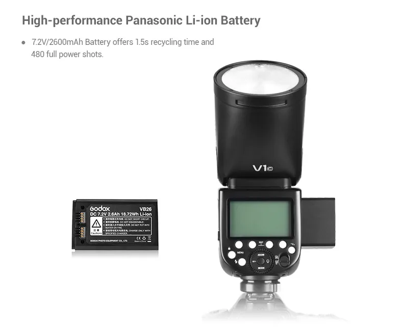 Godox V1 ttl литий-ионная батарея 18,72 Вт круглая головка камера вспышка/Speedlite для Canon Nikon sony Fujifilm Pentax Panasonic камера