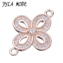 New Fashion Copper Micro Pave Flower Connector Pendant Rose Gold Color Fit European Charm Bracelet Collier DIY Jewelry CHF560