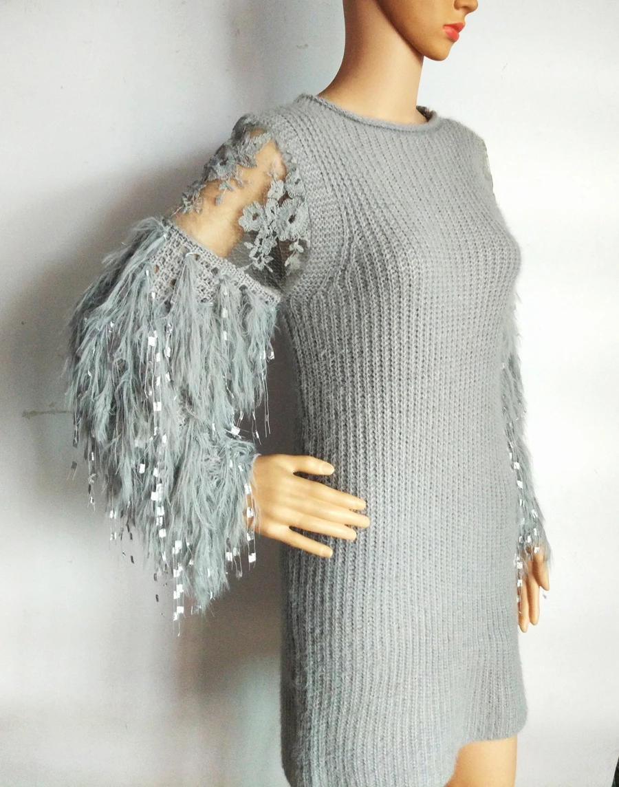 Yuqung/Новинка года; женский осенне-зимний вязаный свитер из мохера с кружевом в стиле пэчворк; трикотажное платье; джемпер; пуловер; L37