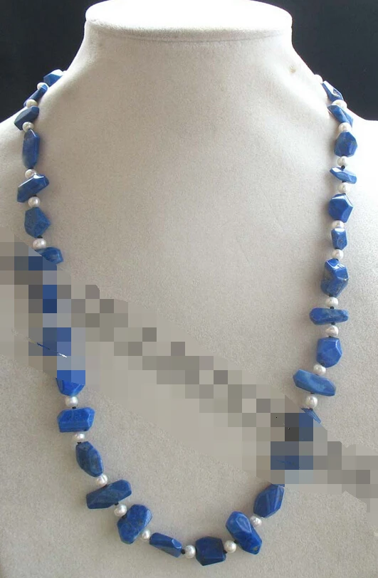 

shitou 001621 lapis lazuli faceted freshwater pearl necklace 22" nature