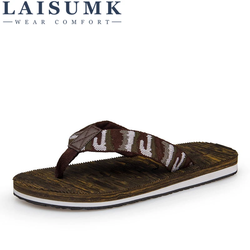 

LAISUMK 2019 Summer Fashion Men's Flip Flops Brand Rubber Anti-slip Male Beach Slippers Outside Sandals Good Quality Men Shoes