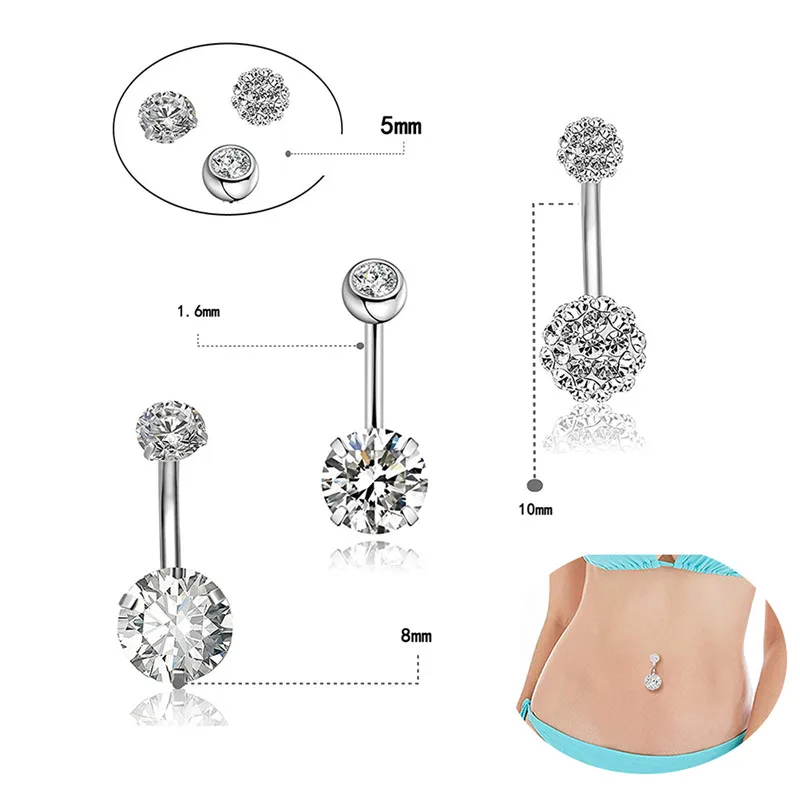 5Pcs/set Crystal Belly Navel Button Rings Women Navel Piercing Belly Summer Jewelry Belly Bar Piercing Jewelry Hot