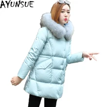 Новое поступление, женское плотное пуховое пальто, зимний пуховик с меховым воротником, Корейская зимняя верхняя одежда средней длины, Abrigo Mujer ST495