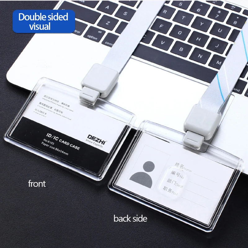 DEZHI Brand New Retractable Custom Lanyard with Full Transparent Business ID IC Card Holder,Vertical Horizontal Available