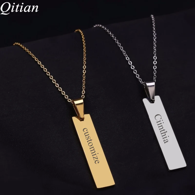 

Custom Laser Engraved Name Bar Necklace Stainless Steel Jewelry For Women Men Personalized Statement Necklace & Pendants