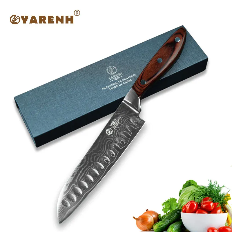 

YARENH 7" Santoku Knives with pakka wood handle best kitchen knives Japanese damascus steel chef knife Santokumesser knife