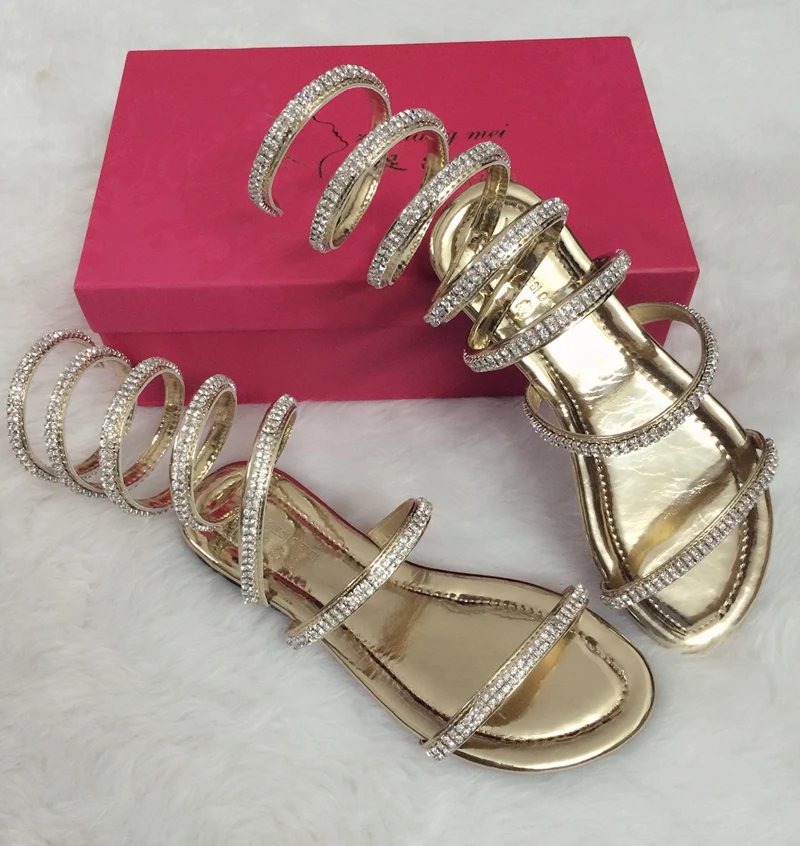 Summer woman sandals Crystal Sexy Women Gladiator Sandal women Boots Snake Flat Shoes Roman shoes plus