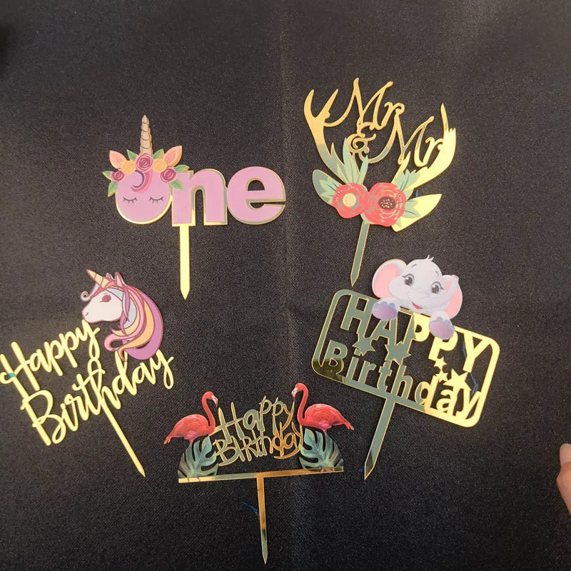 Единорог акриловый торт прекрасное Зеркало Золотой пирожное для дня рождения Топпер для дня рождения Фламинго вечерние украшения детский душ