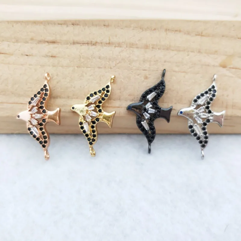 

10 pcs CZ zircon Micro Pave birdie Connector,Double Bails Beads Charm,for DIY Bracelets necklace women Jewelry Finding CT405