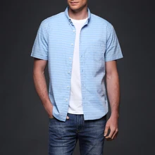 Летний Для мужчин хлопка с коротким рукавом Для мужчин Костюмы в полоску модные Бизнес Рубашки для мальчиков плюс Размеры M-5XL Повседневная рубашка продвижение
