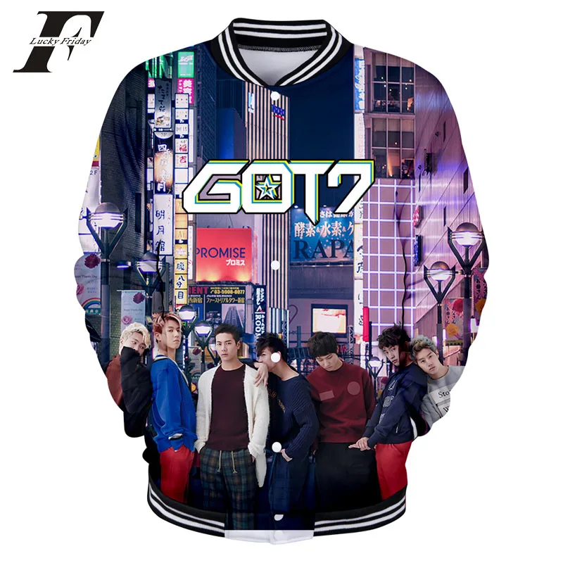 LUCKYFRIDAYF 2018 KPOP GOT7 17 3D бейсбольная куртка бомбер пальто для женщин и мужчин большие