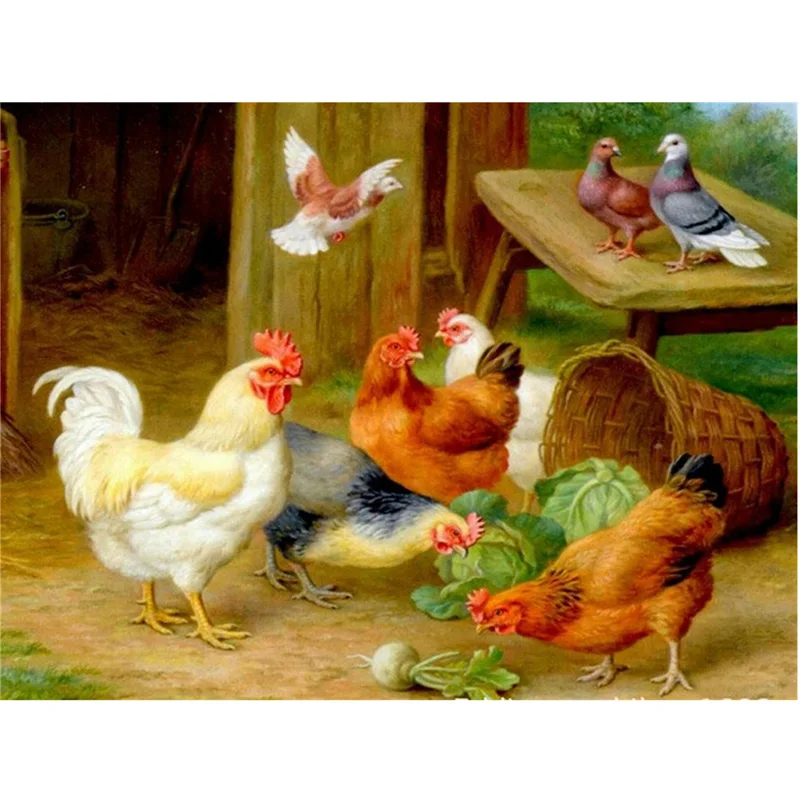 

Full Diamond Embroidery Animal 5D DIY Diamond Painting Chickens Round Diamond Mosaic Painting Beadwork Embroidery Pigeon