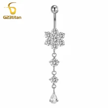 Summer Beach Jewelry Sex Long Rhinestone Navel Rings Bellybutton Piercing Anti-allergic G23 Titanium Barbell