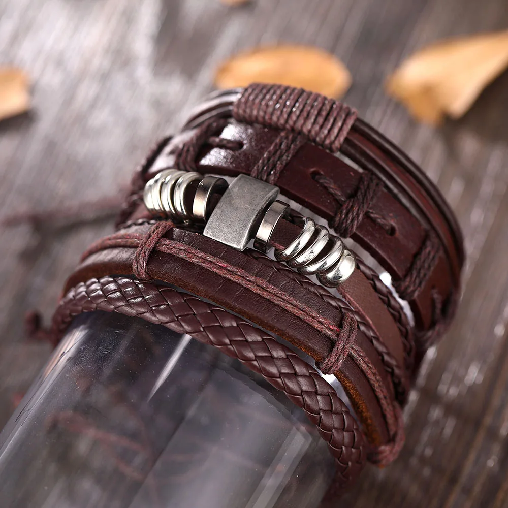 17IF, винтажный Многослойный кожаный браслет с перьями в виде листьев, мужской модный плетеный браслет ручной работы со звездами, браслеты и браслеты, мужские подарки