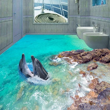 

3D Floor Wallpaper Custom Wall Mural Underwater World Dolphin Bathroom Floor Sticker Decor PVC Self-adhesive Vinyl Wall Paper