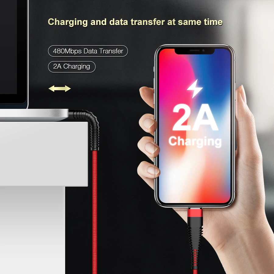  FLOVEME 2M Hohe Zug-USB Kabel Für iPhone 8 7 XR XS X Kabel Geflecht Lade Datenkabel Für iPod iPad 1