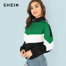SHEIN Вырезать Шить Свитшот На Молнии Многоцветная Элегантная Толстовка Осенние Женские Кофты С Длинными Рукавами