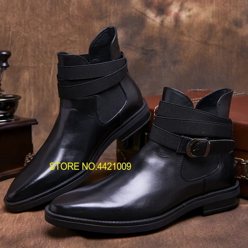 

Autumn Winter Men Western Work Boots High Top Man Dress Oxfords Straps Band Buckles Slip On Italian Shoes For Man