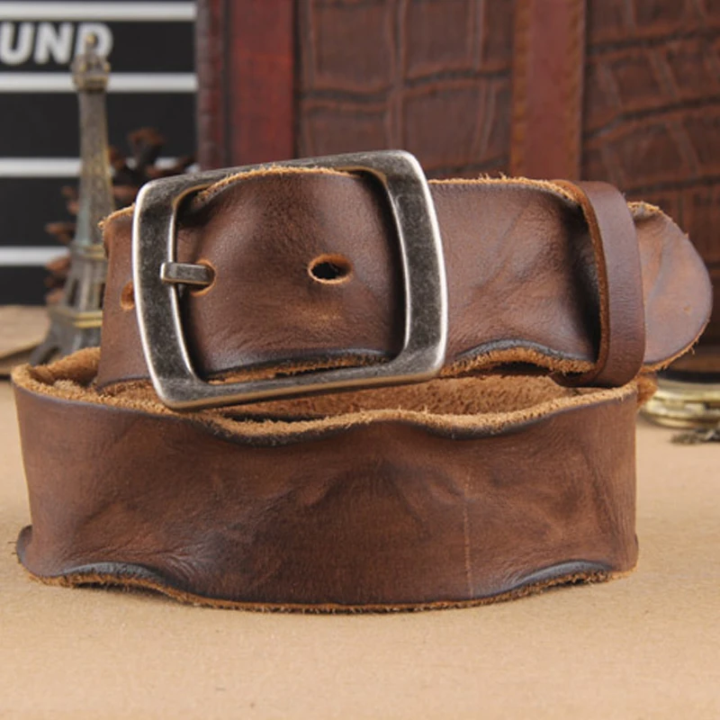 Baratos Cinturón de cuero de vaca crazy horse cinturón de cuero genuino para hombres color marrón hebilla jean Correa vintage cinto