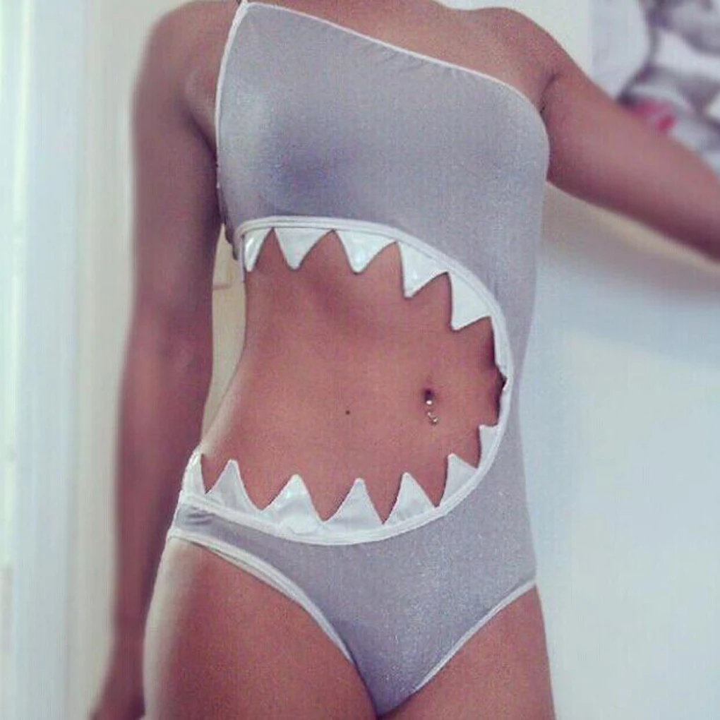 

Sexy Female Swimsuit Sexy Shark Womens Shoulder Swimsuit Bathing Suit Swimwear Suit summer CUT Monokini Bikinis For Women