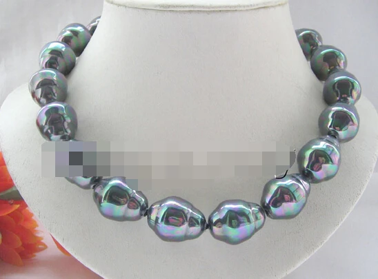 

huij 002317 18" bright black baroque sea shell pearl necklace