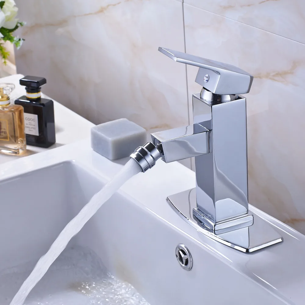 Chrome Bathroom Sink Faucet With Square Cover Plate Faucet Hot And Cold