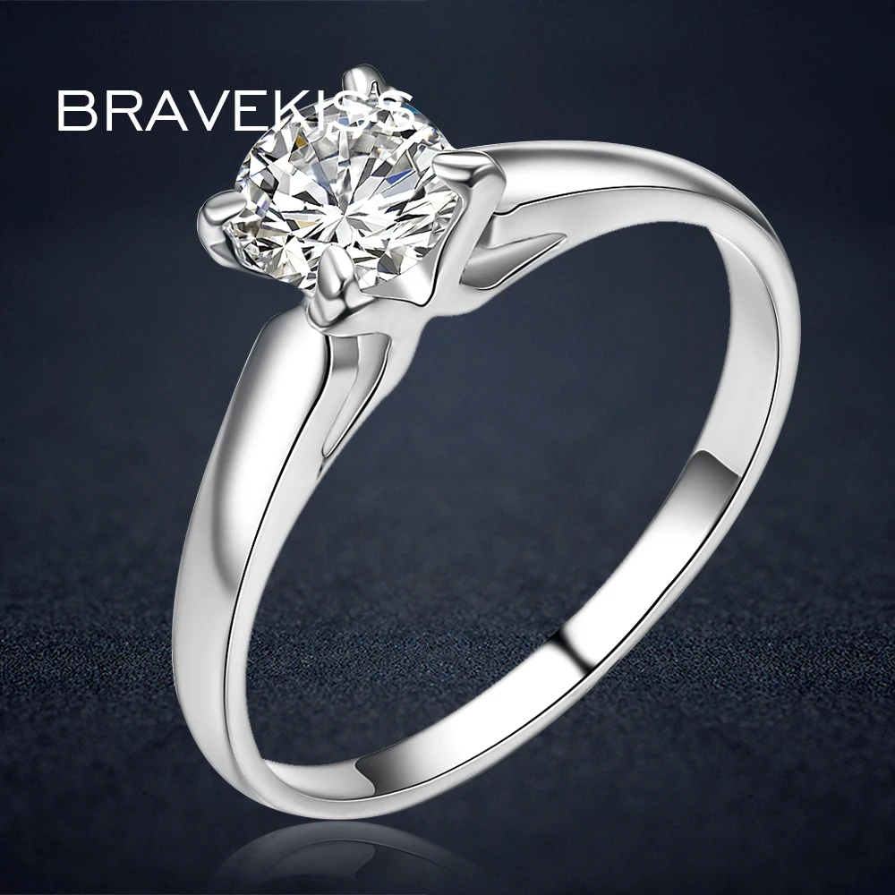 

BRAVEKISS Round CZ Stone Solitaire Rings Wedding Engagement Ring Bands for Women Classic Jewelry alliance ringen 2018 BJR0137