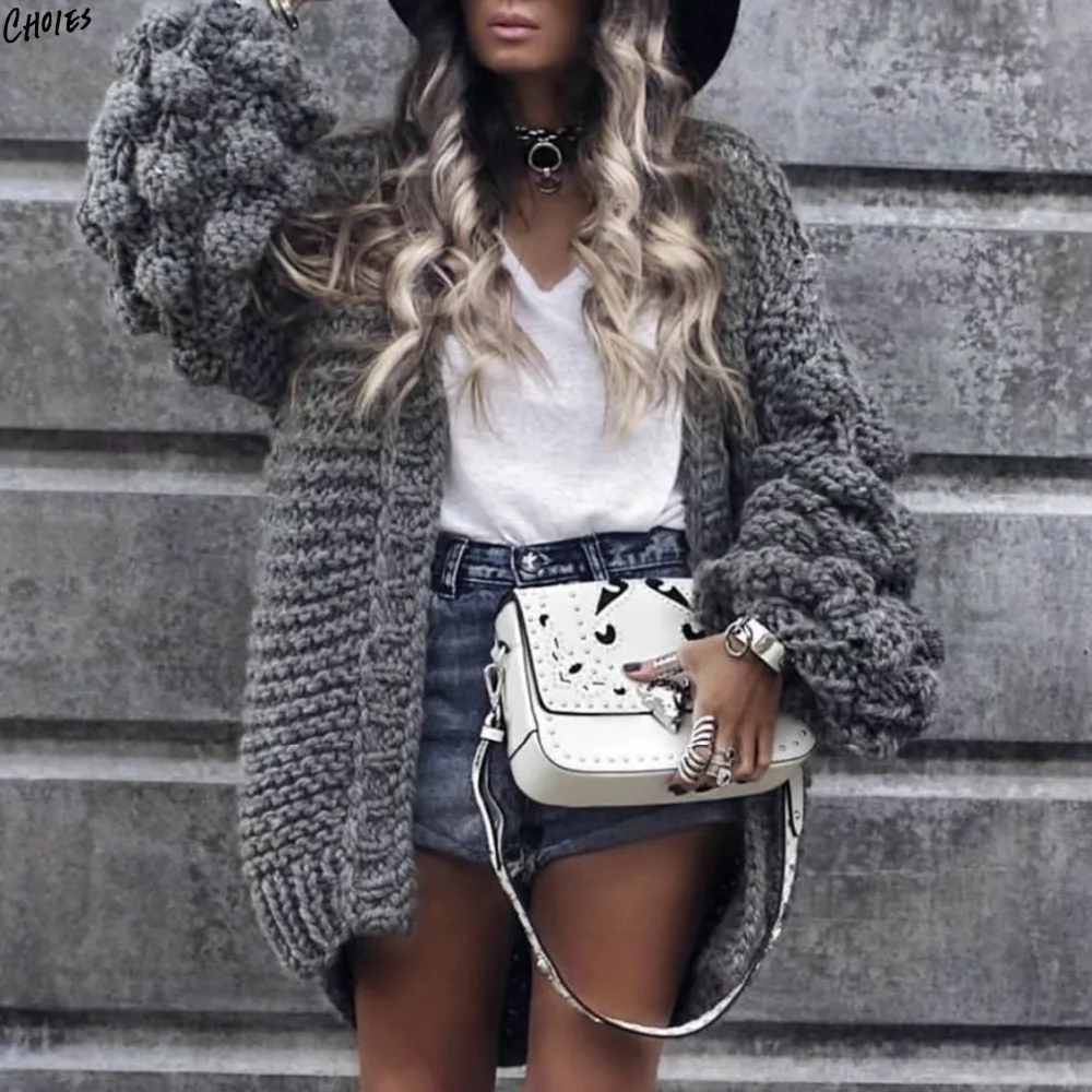 2 Colors Bobble Stitch Long Sleeve Oversized Cardigan Women 2 Colors Bobble Stitch Long Sleeve Oversized Cardigan Women