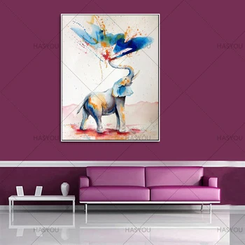 

High uality Vivid Colors Modern Elephant Oil Painting Handmade Modern Animal Elephant Spray Colorful Water Oil Painting