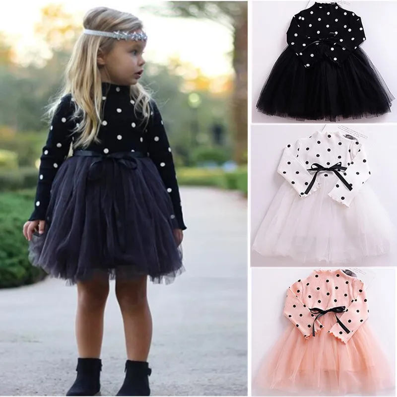 Ropa de moda de primavera para niña 1 4 años, vestido infantil de lunares, blanco negro disfraz para niña|Vestidos| - AliExpress