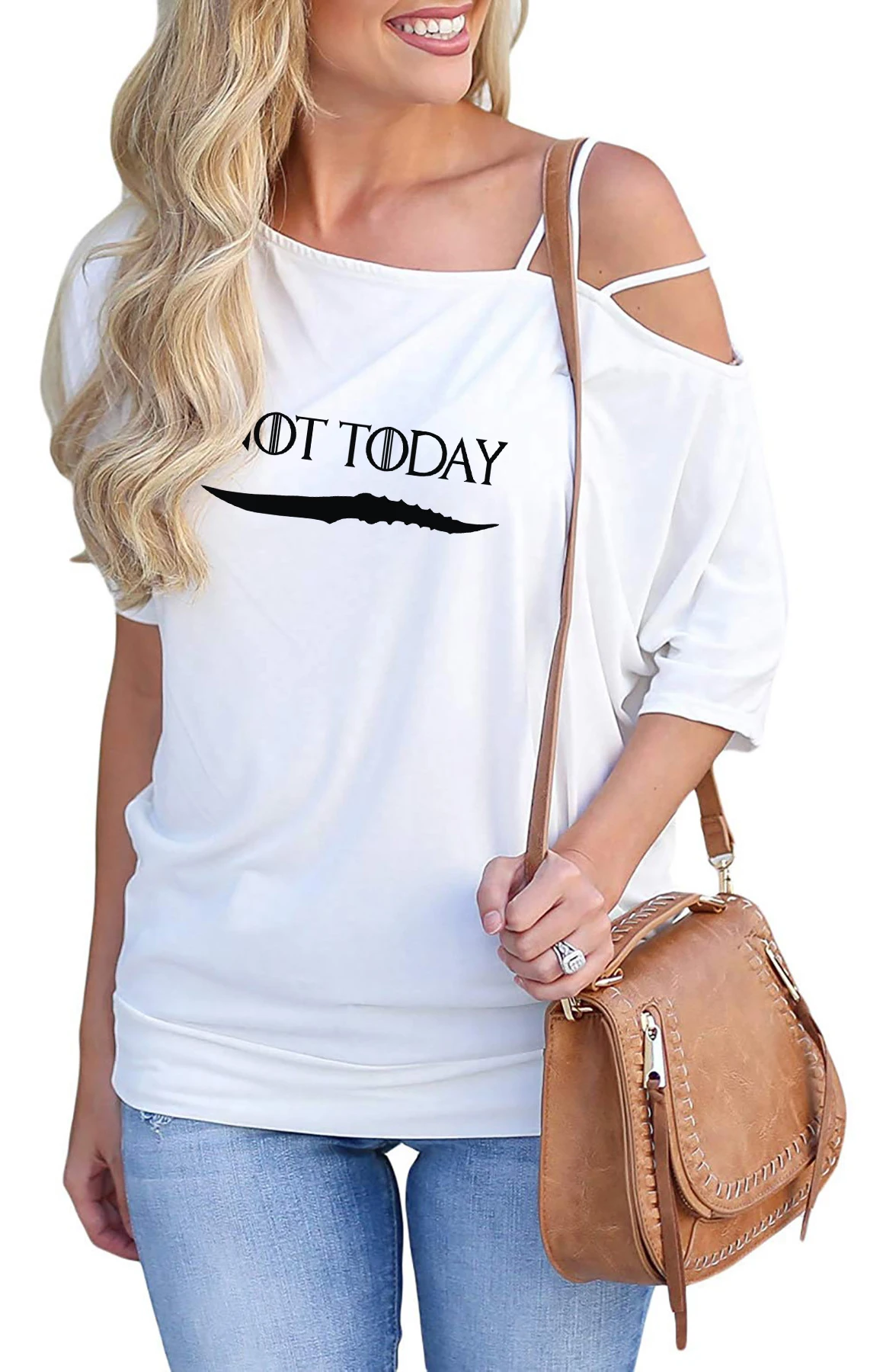 

Drop shopping 2019 Arya Not Today Game Of Thrones New Print T Shirt Female Harajuku Off Shoulder Vintage T-Shirt Women Tops