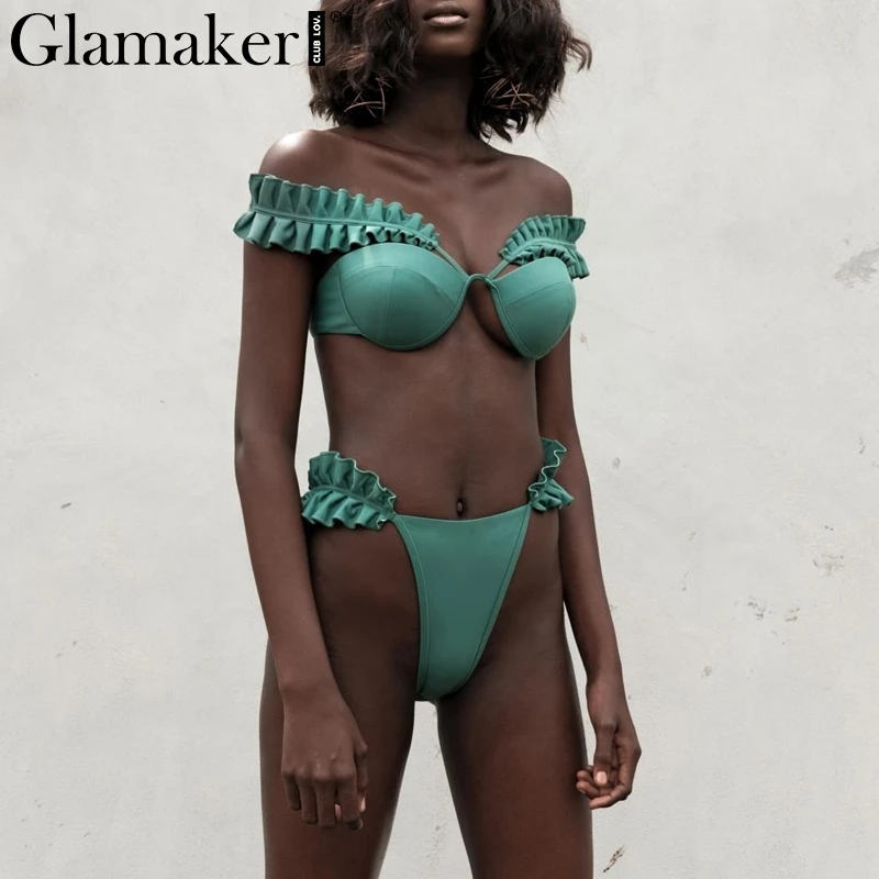 Glamaker Ruffled high cut bikinis mujer biquinis Push up swimsuit padded micro swimwear women bathing sexy suit two-piece suits