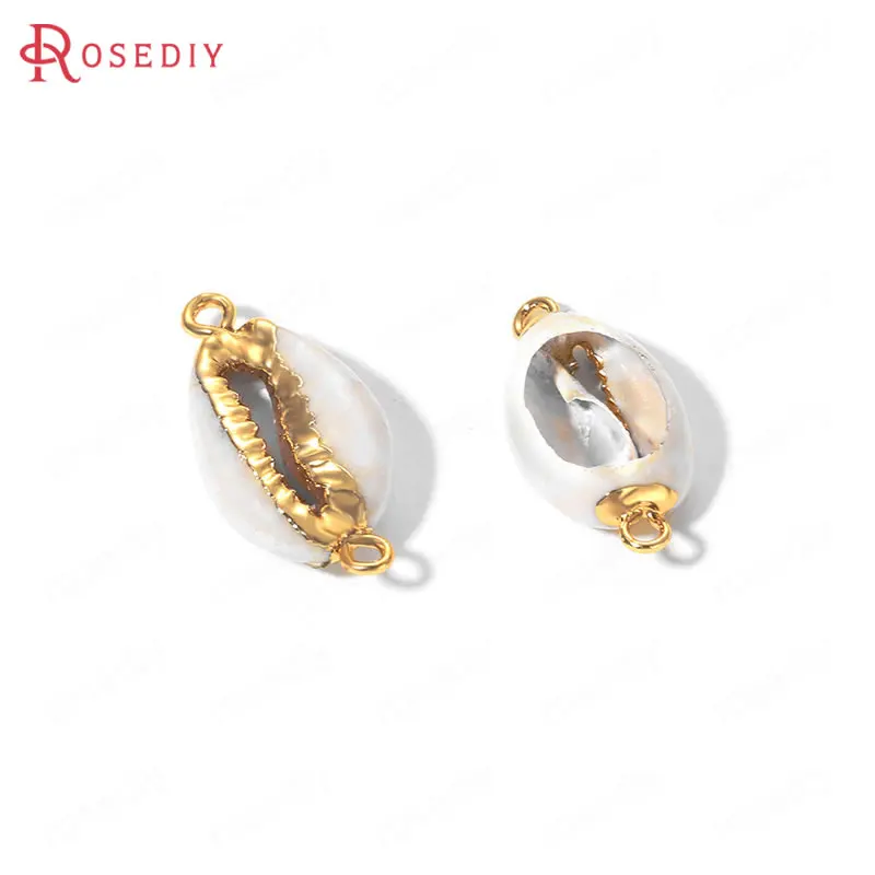 

(35828)6PCS 12x23MM 24K Gold Color Brass and Natral Shell 2 Holes Charms Pendants High Quality Diy Jewelry Findings Accessories