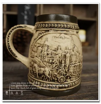 

Europe Style 2016 New Arrival Ceramic German Beer Mug Prague Carriage Hand Painted Mugs Embossed Pattern Coffee Cup 15*11*13cm