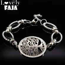 Браслеты из нержавеющей стали с кристаллами для женщин, дерево жизни, серебряные браслеты и браслеты, ювелирные изделия, Браслеты mujer moda B18052