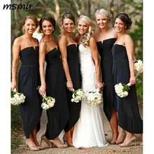 Простые трапециевидные платья подружки невесты без бретелек черные дешевые длинные платья подружки невесты на заказ