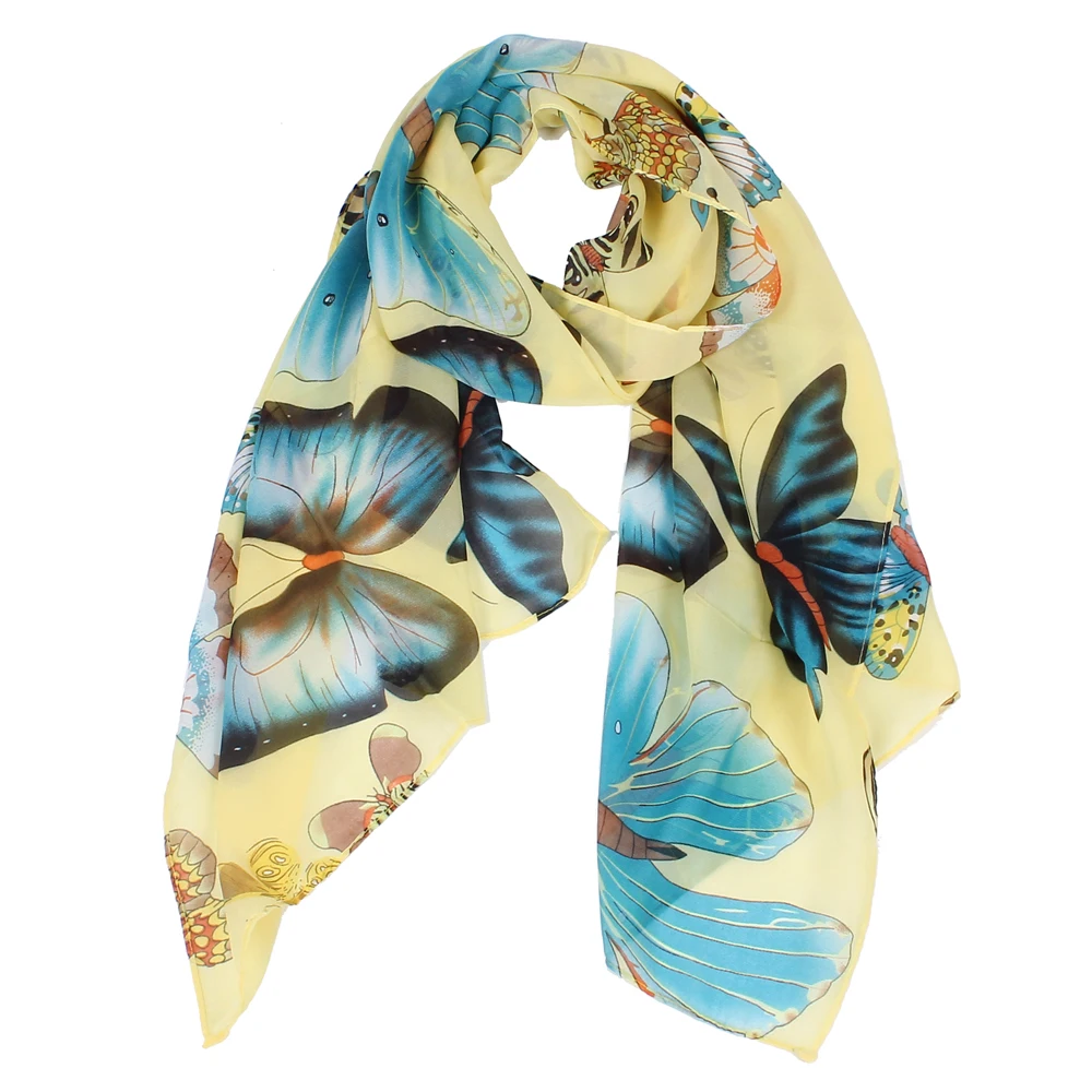 Модные женские шарфы с животным принтом бабочки, мягкий длинный шарф, новинка, женские шифоновые шали, шарфы 160*50 см