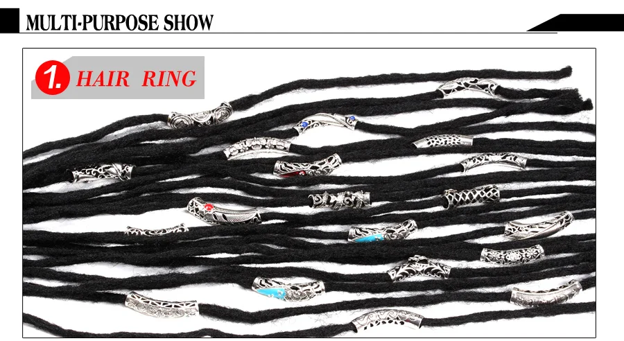 Norse Vikings Runes Hair Beard Beads for Bracelets Pendant Necklace DIY,Braiding Beads for hair Braids Antique Silver Beard