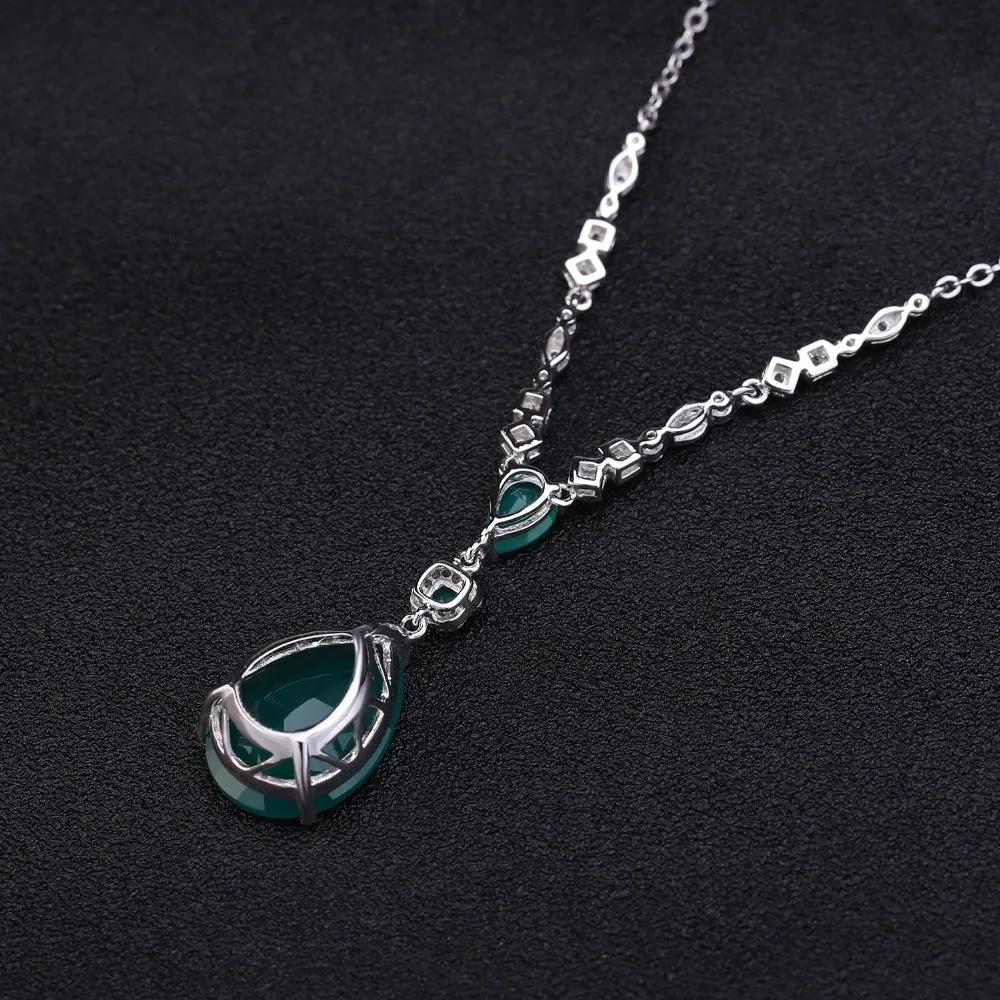 925 Sterling Silver Green Agate Pendant Necklace for Women – Vintage Fine Jewelry - GloreeWorld - Image 4