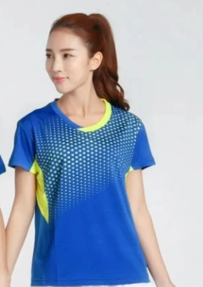 Новая теннисная Спортивная кофта для бадминтона, мужская и женская рубашка с короткими рукавами+ шорты+ юбка, комплект одежды L2034YPD - Цвет: ONLY BLUE SHIRT
