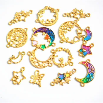 

Magical Moon Star Frame Metal Frame Pendant Open Bezel Connector Charm Bezel Setting Kawaii Jewelry DIY UV Resin Jewelry Making