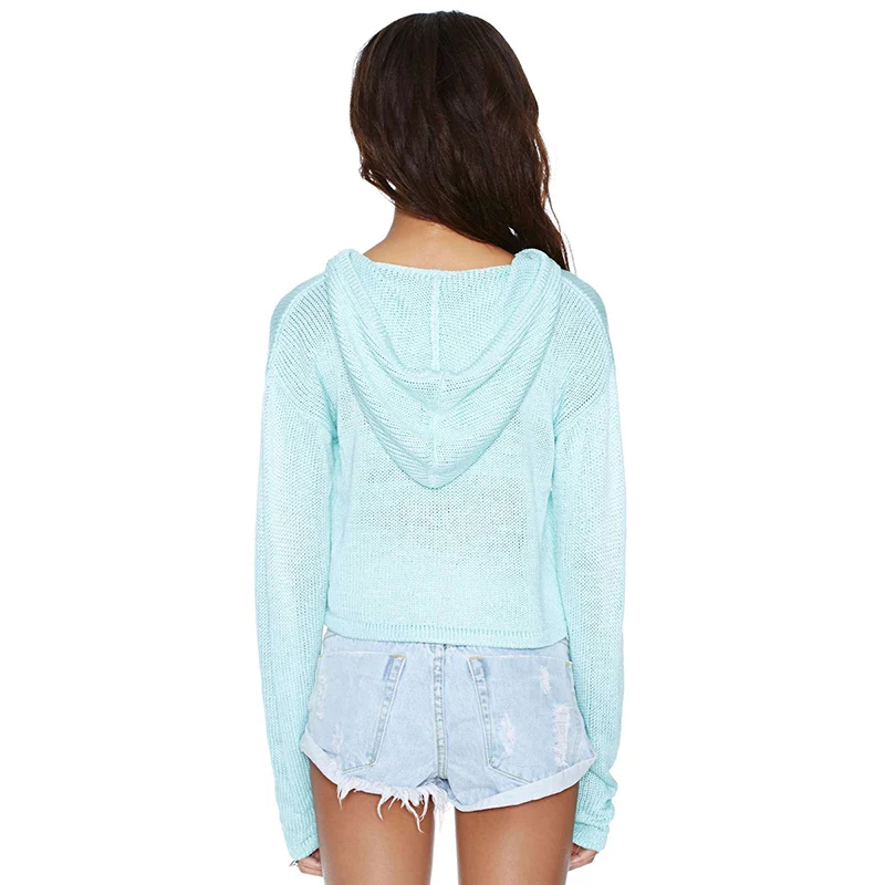 HYH HAOYIHUI V-neck Long sleeved Sweater Sky Blue Exposed Umbilical Autumn Women Ladies sexy Slim Hooded Pullover Tops Casual HYH HAOYIHUI V-neck Long sleeved Sweater Sky Blue Exposed Umbilical Autumn Women Ladies sexy Slim Hooded Pullover Tops Casual