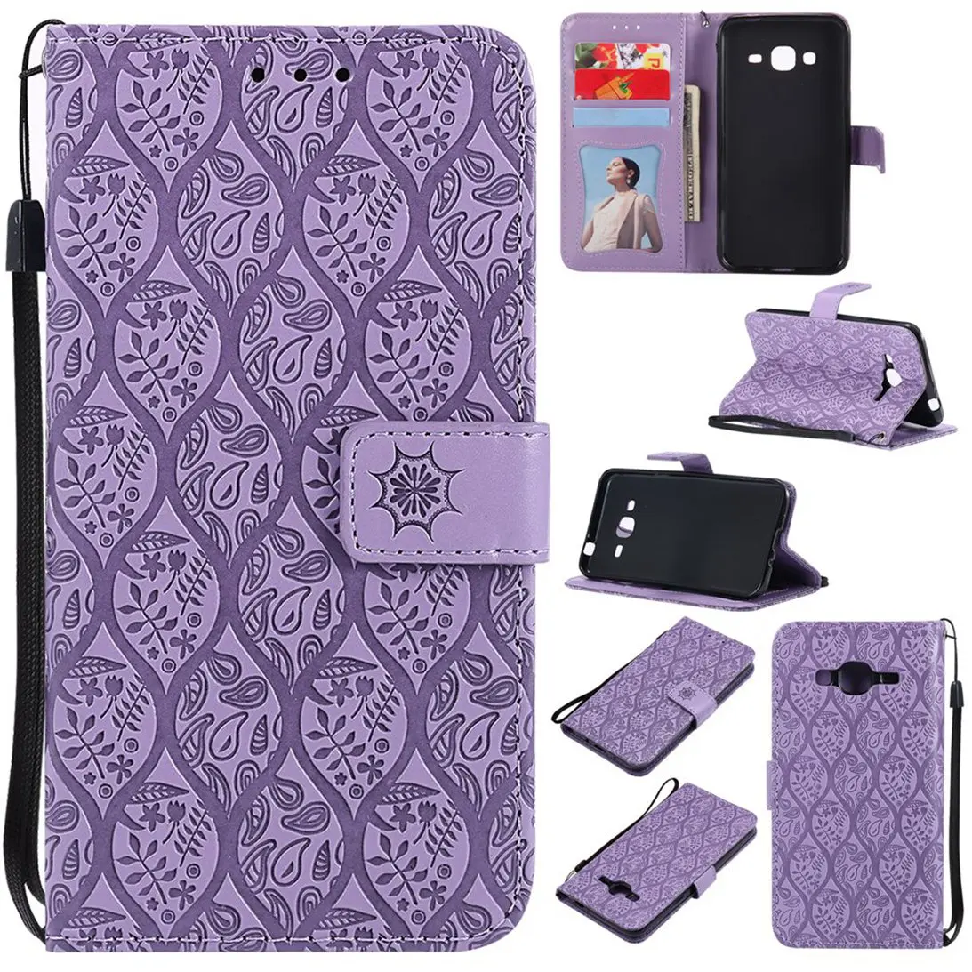 

MuTouNiao Purple Rattan Leather Flip Case Cover For Samsung Galaxy J1 J3 J4 J5 J6 J7 Pro Duo 2016 2017 2018