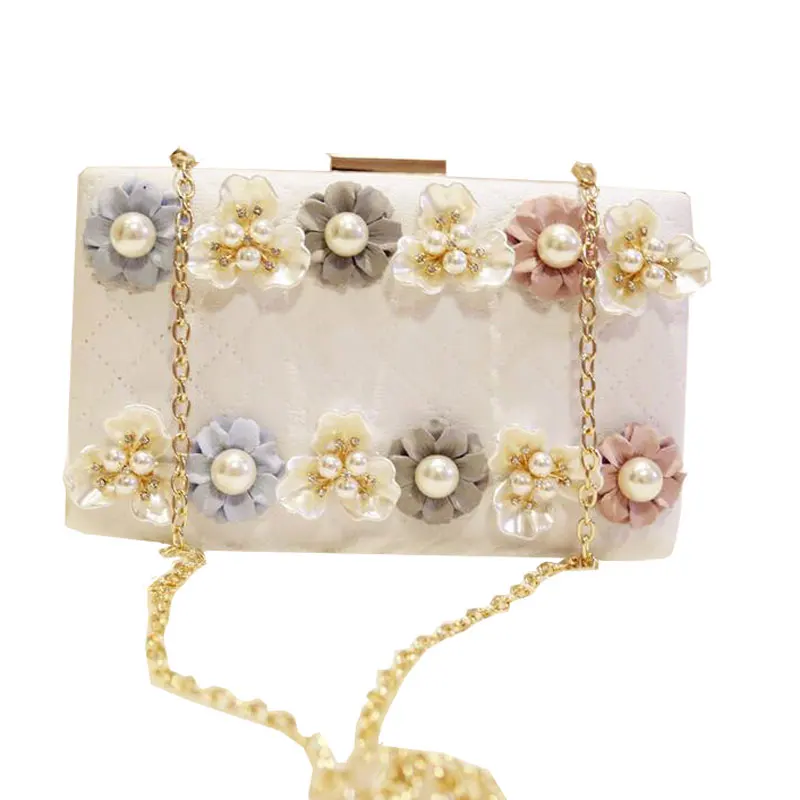 

Ladies Evening Clutch PU Leather Bag Flowers Party Evening Bags Appliques Women Handbag Ladies Wallet Purses Chain Shoulder Bags
