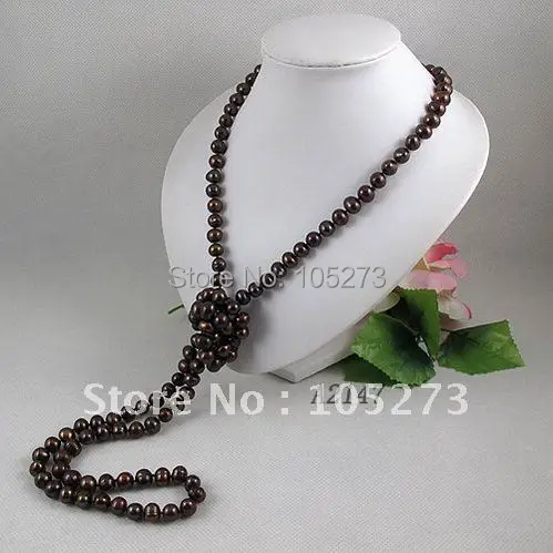 Длинная жемчуг ожерелье 48 inchs 8- 9 мм коричневый цвет подлинная фреш вода жемчуг A2147