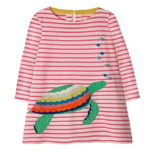 Jumping meter/Новинка г.; платья с аппликацией; Одежда для девочек; осенне-зимние платья в полоску с длинными рукавами и изображением черепахи; Детские платья