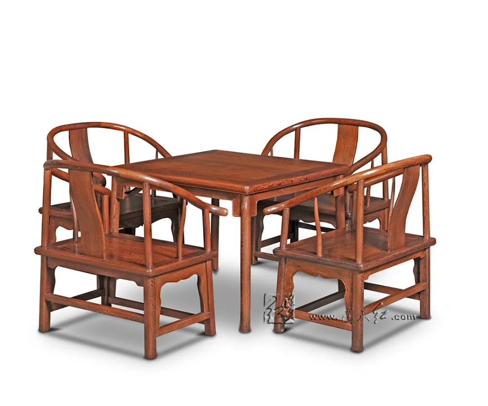Classical Dining Room Furniture Set 4 Low Armchair and 1 Square Table 5-pieces sets Home Garden Coffee desk Chair Rose Red Wood Classical Dining Room Furniture Set 4 Low Armchair and 1 Square Table 5-pieces sets Home Garden Coffee desk Chair Rose Red Wood