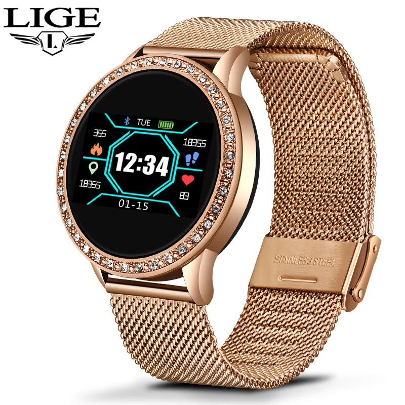 Comprar LIGE reloj inteligente mujeres OLED pantalla de Color Monitor de ritmo cardíaco señoras reloj de moda Fitness Tracker deporte reloj inteligente pulsera