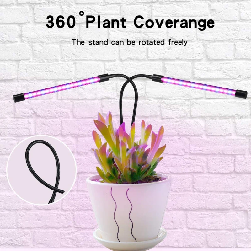 

Grow Light for Indoor Plants with Red Blue Spectrum LEDs Adjustable Gooseneck, Dual Head Timing, 9 Dimmable Levels