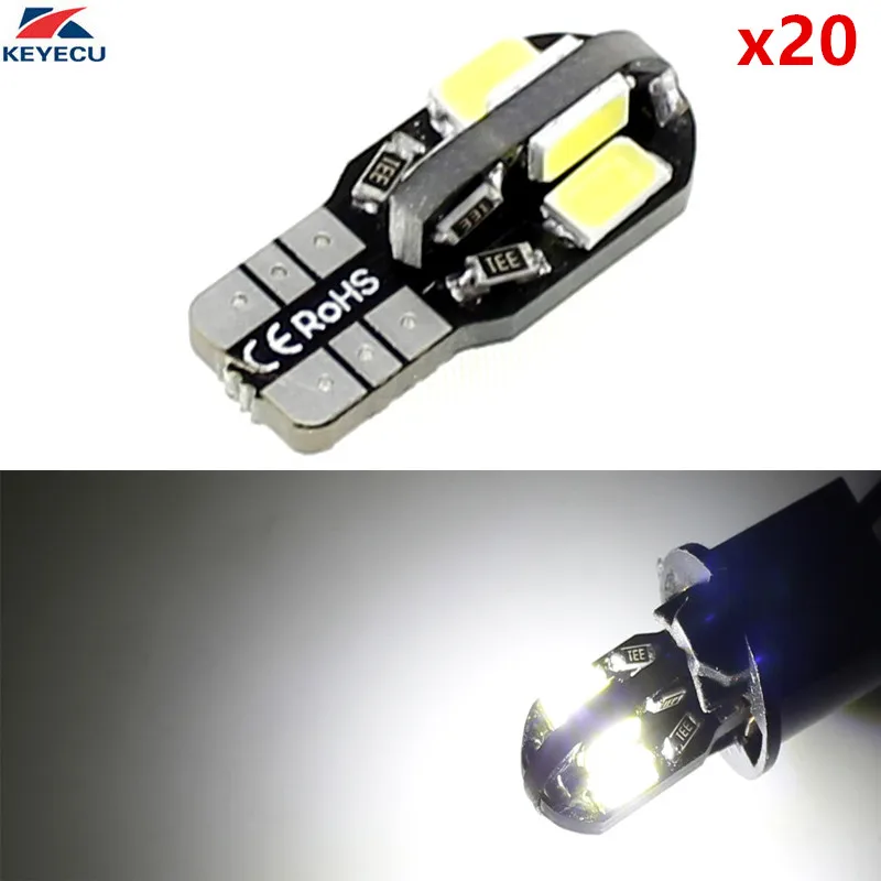 KEYECU 20 упаковок белые W5W T10 8SMD 5730 чипы автомобильные внутренние и внешние